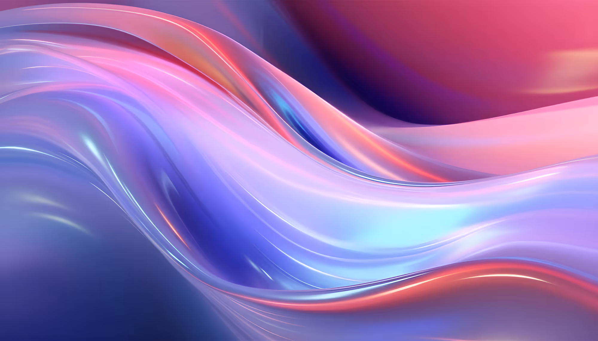 A vibrant abstract image featuring smooth, flowing waves of blue, pink, and purple hues. The colors blend seamlessly, creating a serene and fluid motion.