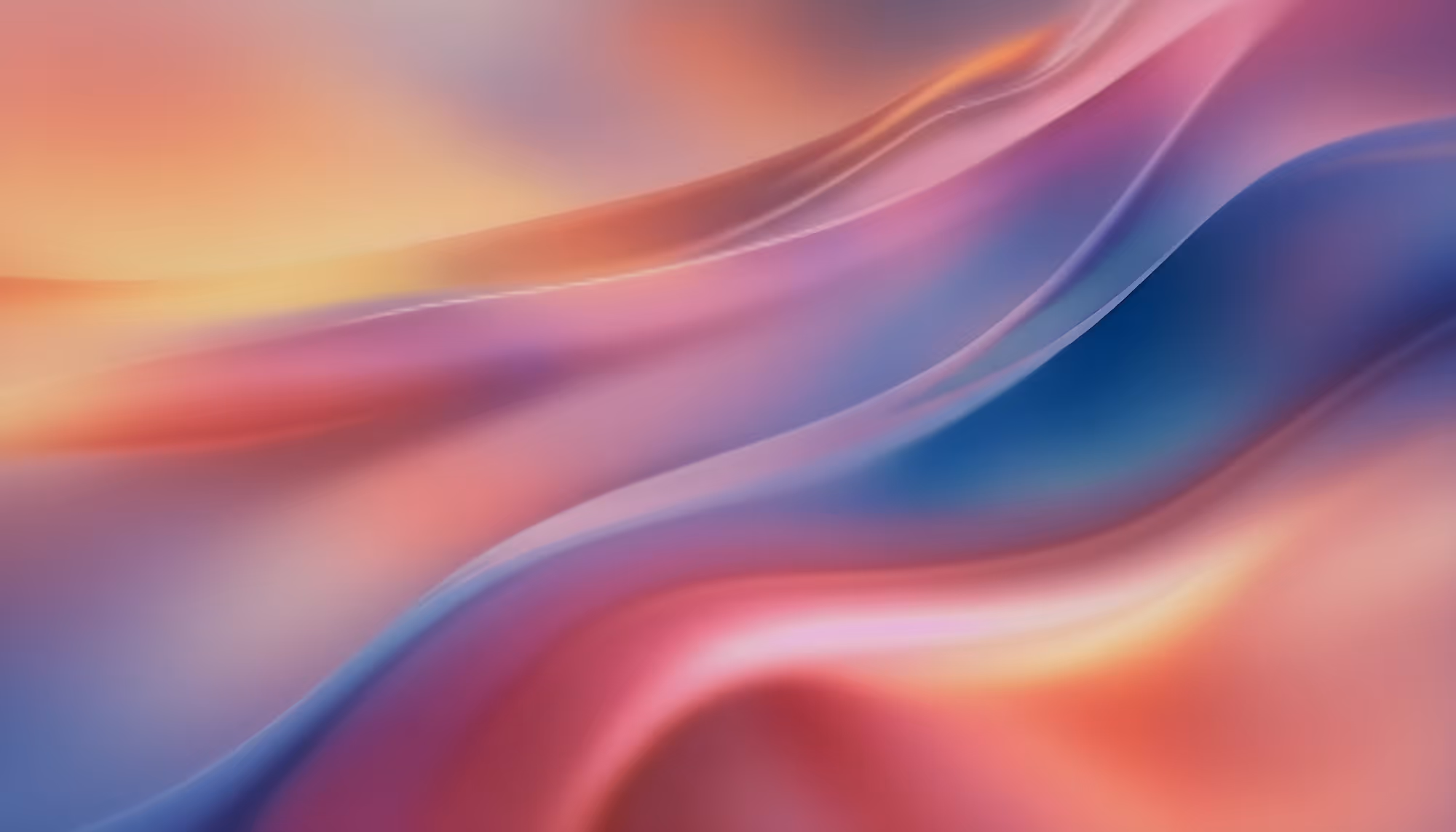 A vibrant abstract image featuring fluid waves of pink, blue, and orange. The smooth, flowing lines create a soothing and serene atmosphere.