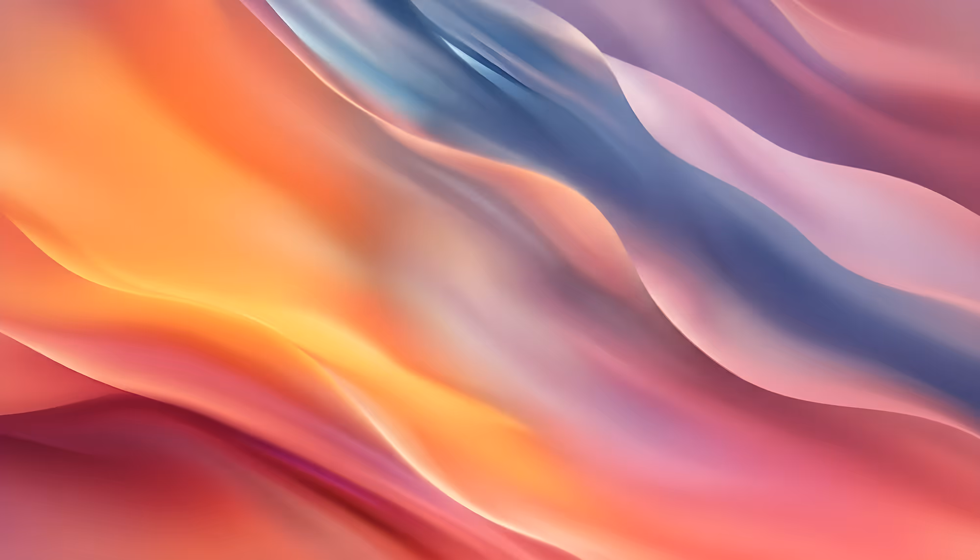 Abstract image of flowing, wavy patterns in warm hues of orange, pink, and purple, creating a soothing and dynamic visual reminiscent of a sunset sky.