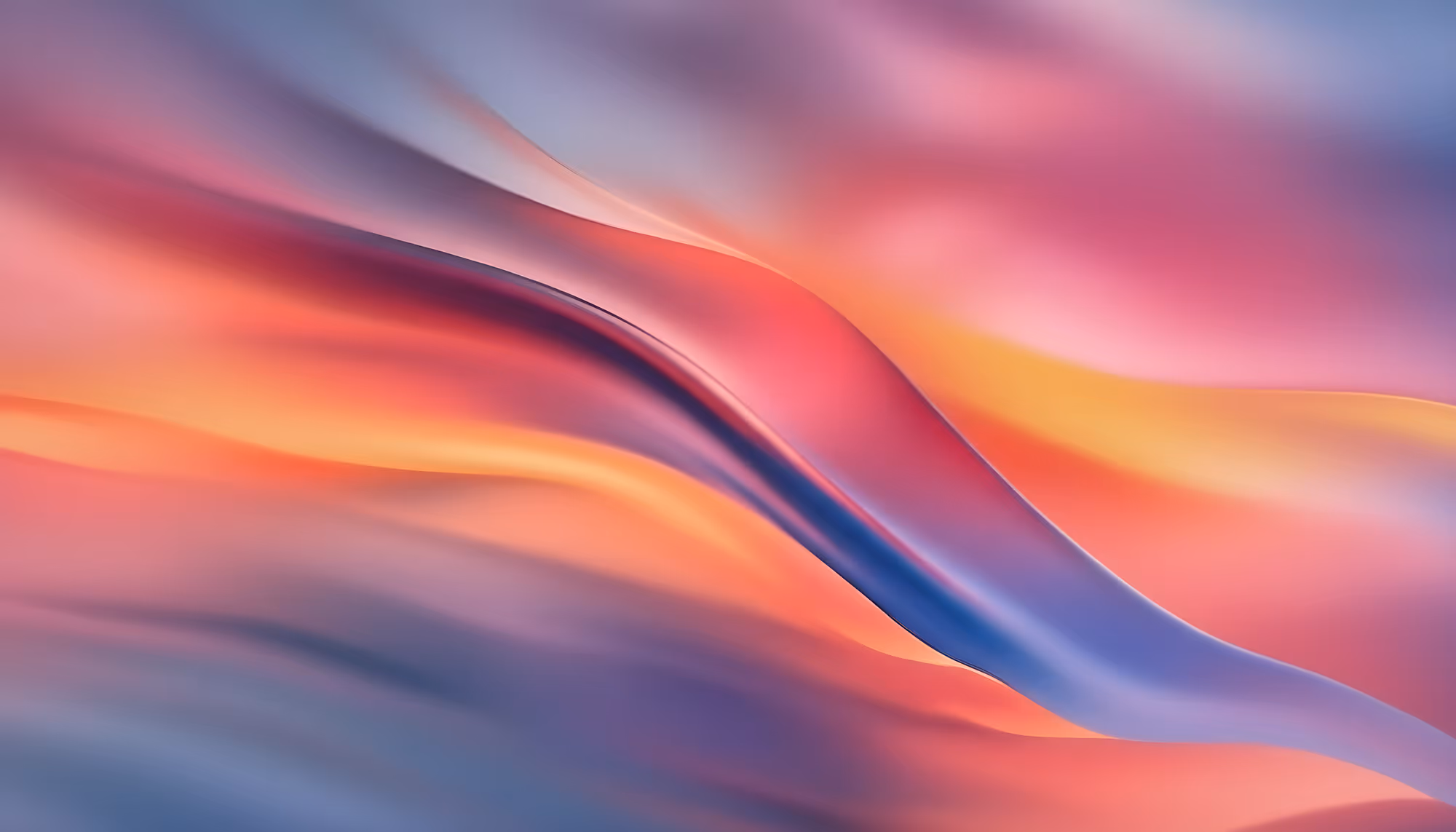 A vibrant abstract image with smooth, flowing waves in warm hues of pink, orange, and purple, creating a sense of movement and tranquility.