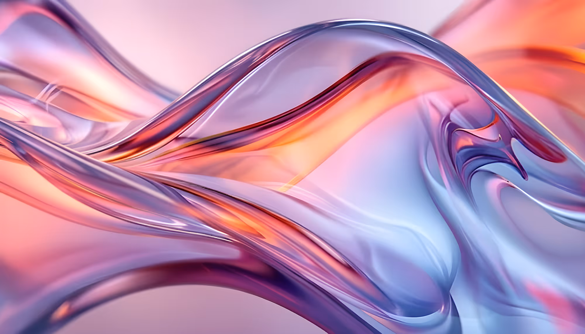 Abstract image of fluid, swirling ribbons in shades of pink, purple, and orange. The smooth curves create a dynamic and flowing composition, evoking a sense of movement and grace.