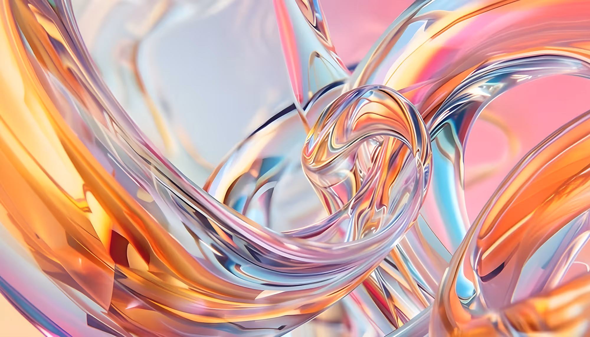 Abstract image featuring intertwined, translucent ribbons in vibrant colors like pink, orange, and blue, creating a dynamic, flowing visual.