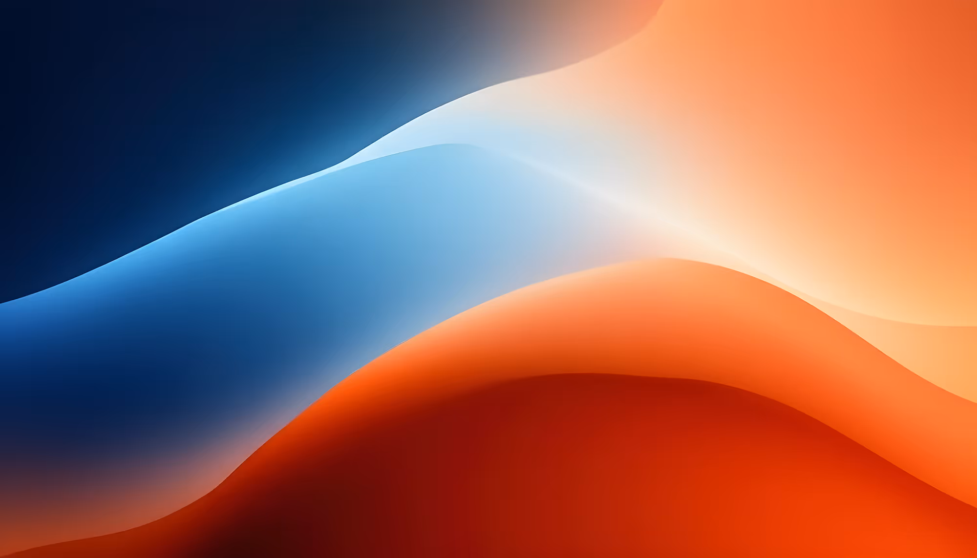 Abstract digital art featuring smooth, flowing waves of blue and orange. The colors blend softly, evoking a serene and harmonious mood.