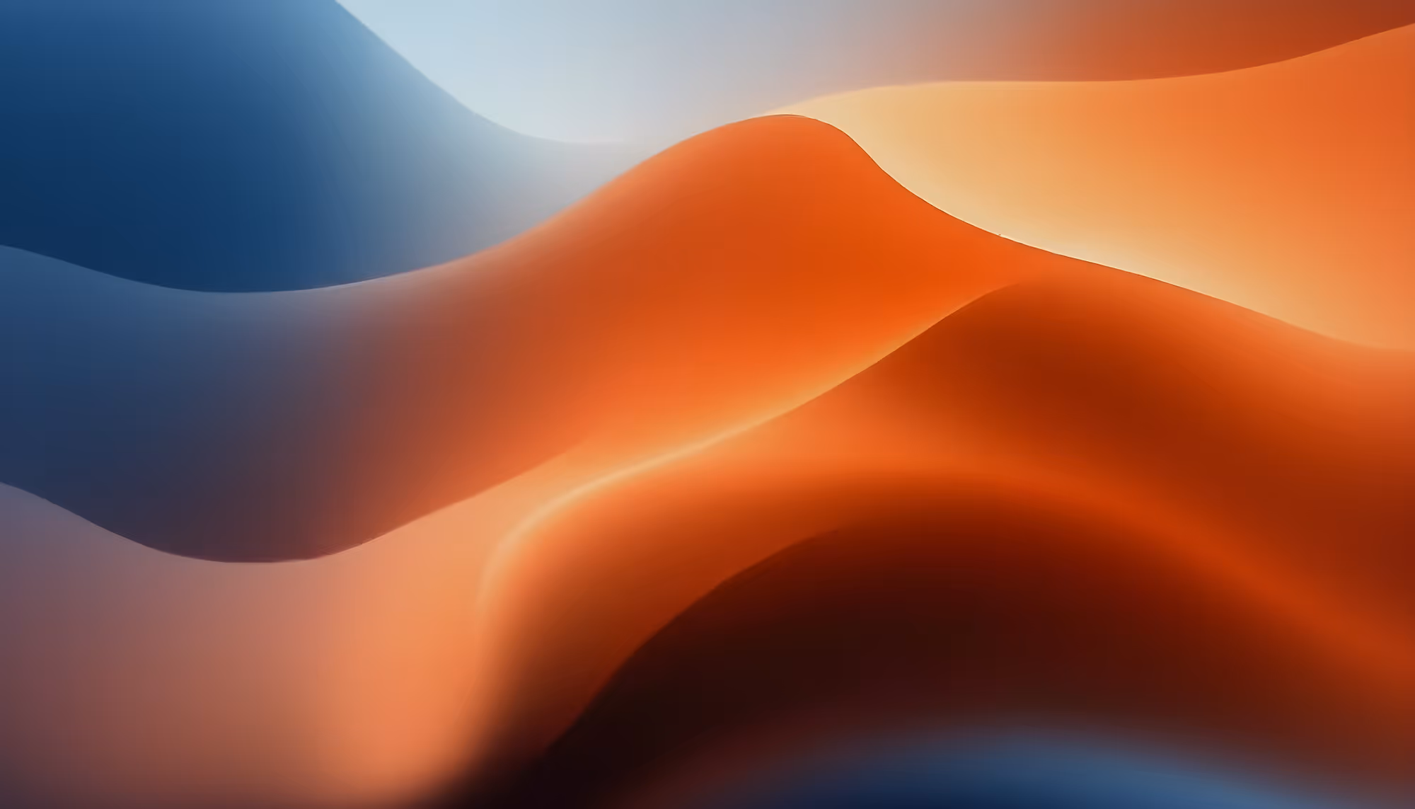 Abstract image of smooth, flowing waves in blue and orange hues, creating a harmonious and calming effect with soft gradients and a serene tone.