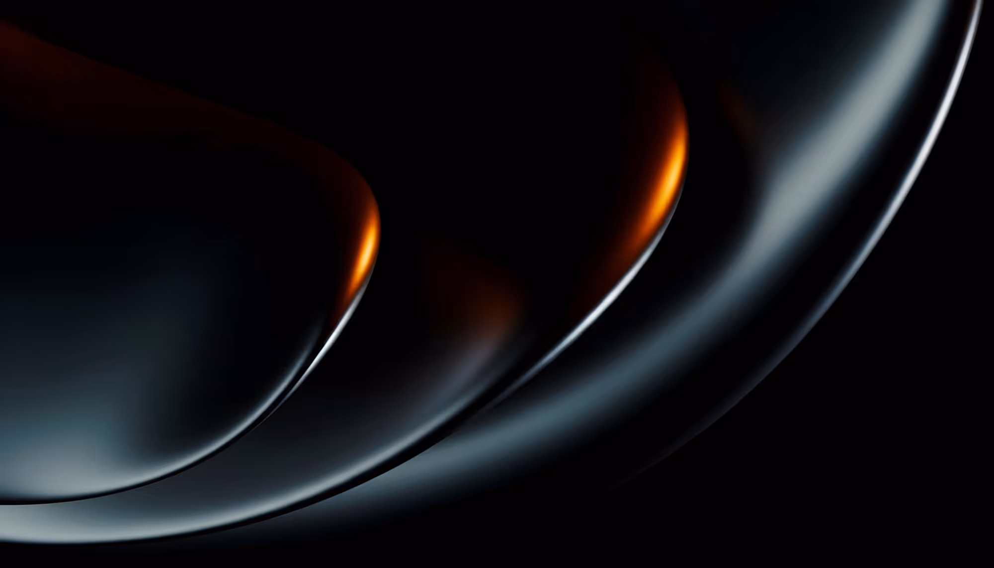 A sleek, abstract design with smooth, curving lines and glowing amber highlights on a dark, glossy background, evoking a sense of fluidity and elegance.