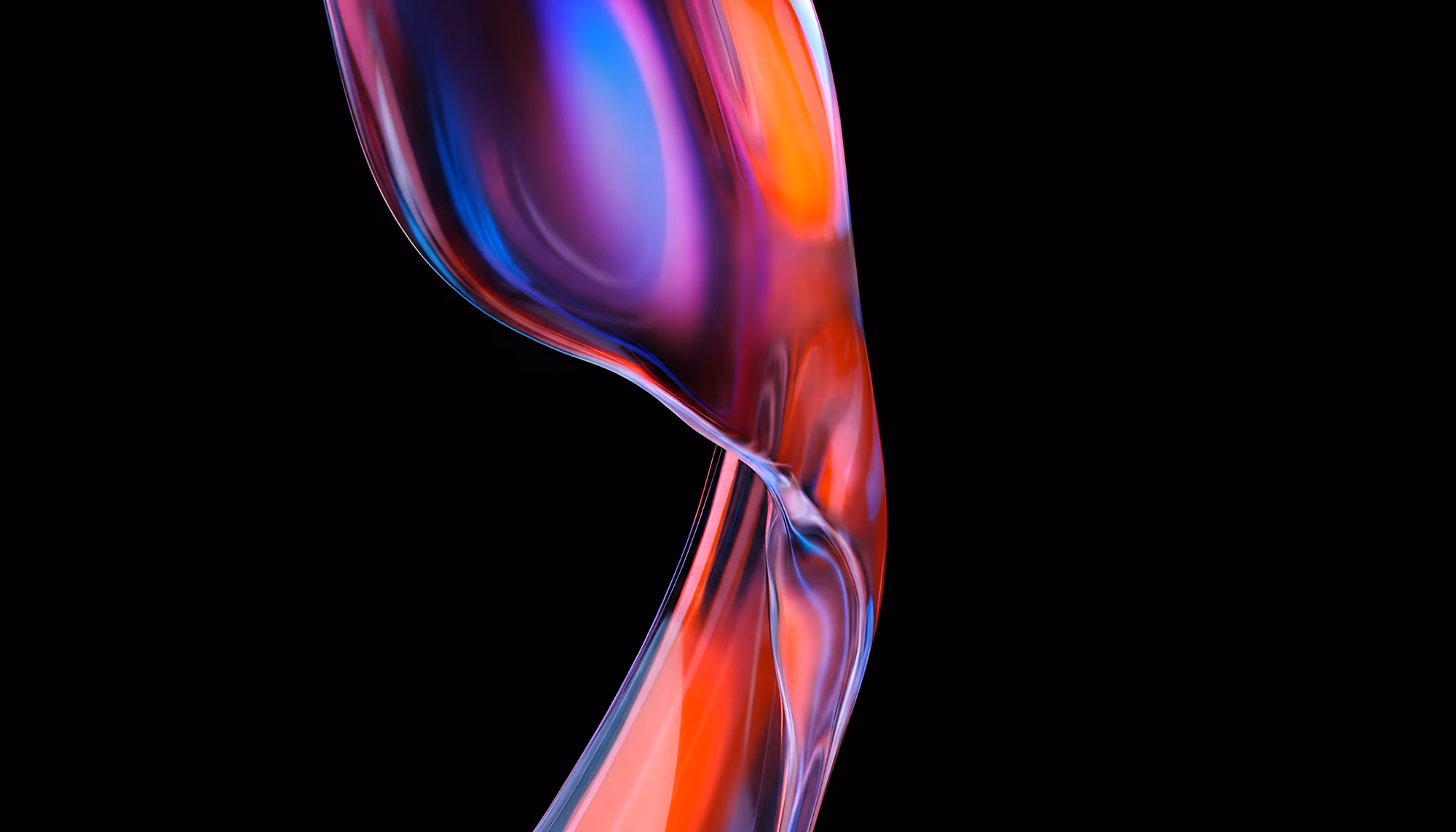 Abstract image of a smooth, swirling flow in vivid red, purple, and blue hues against a black background, conveying movement and fluidity.