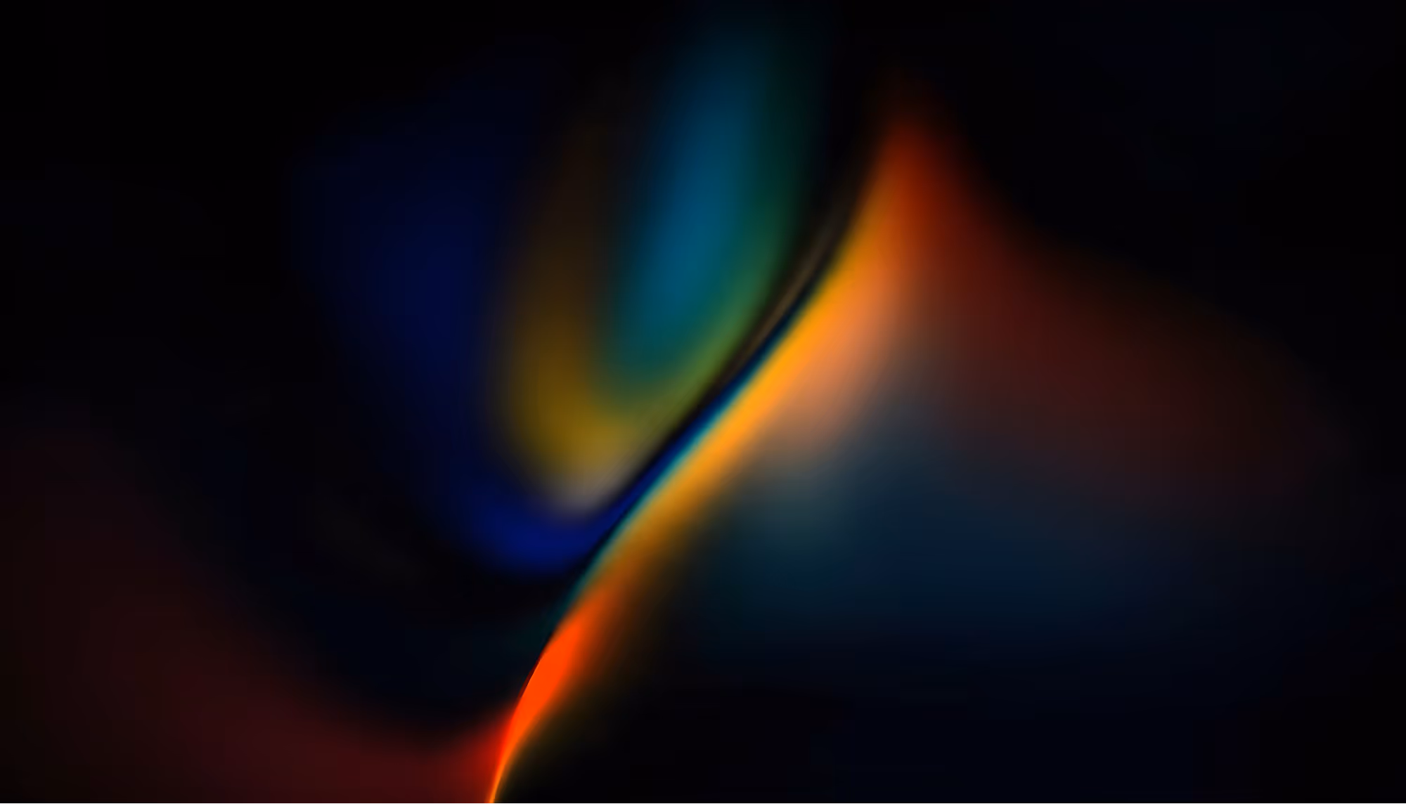 Abstract image with curved, flowing waves of vibrant colors like red, blue, and yellow against a dark background, creating a dynamic, fluid effect.