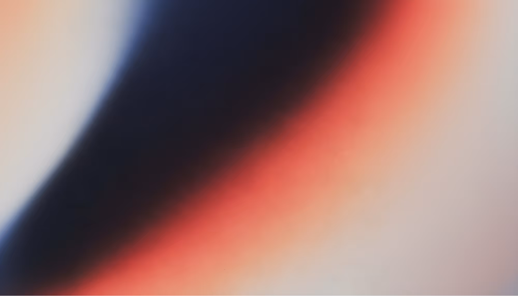 Abstract image with a smooth gradient of navy blue, orange, and white hues. The colors blend seamlessly, creating a calming and fluid visual effect.