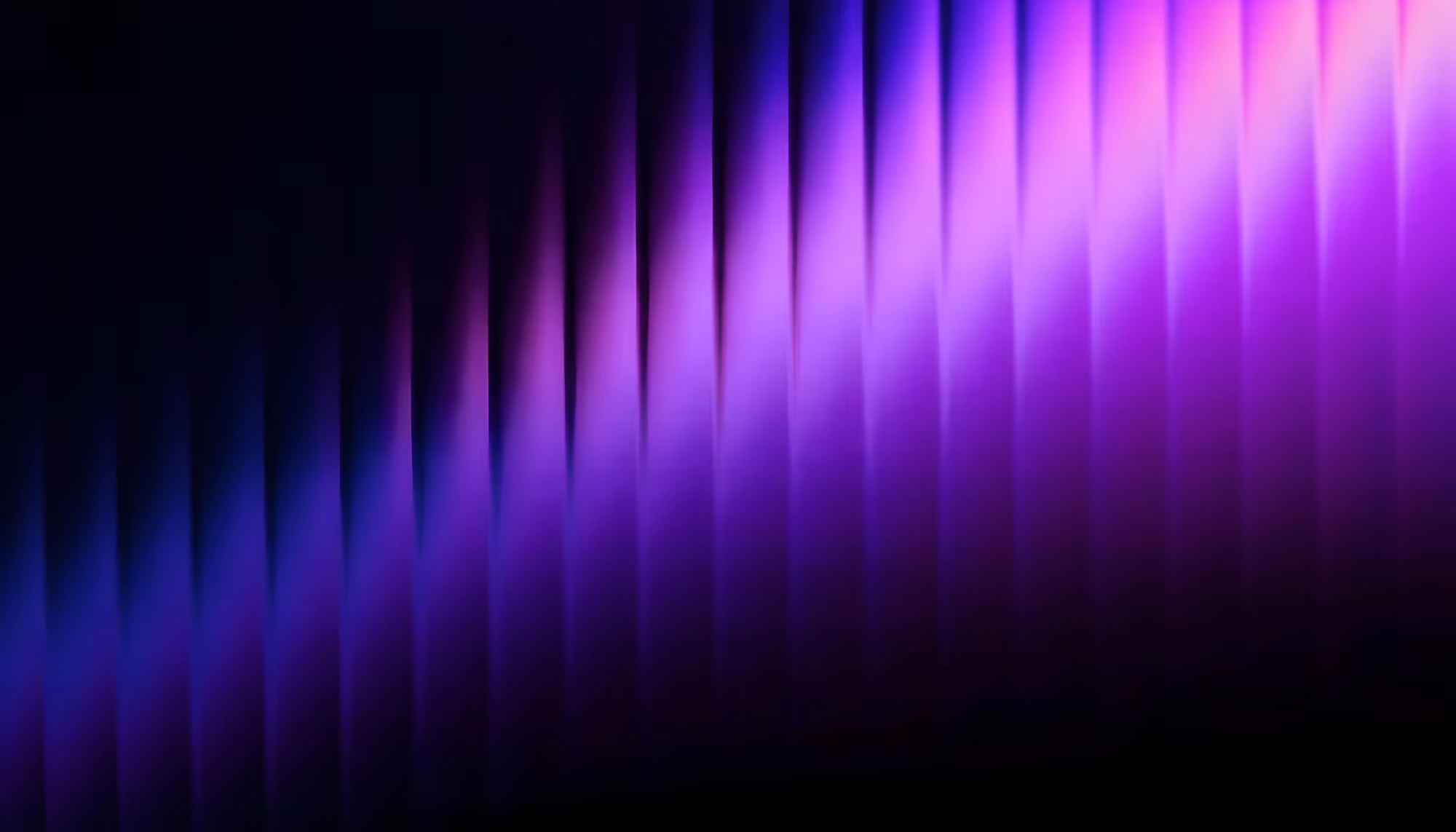 Abstract image with a gradient pattern of angled purple and pink light streaks on a black background, creating a dynamic and futuristic feel.