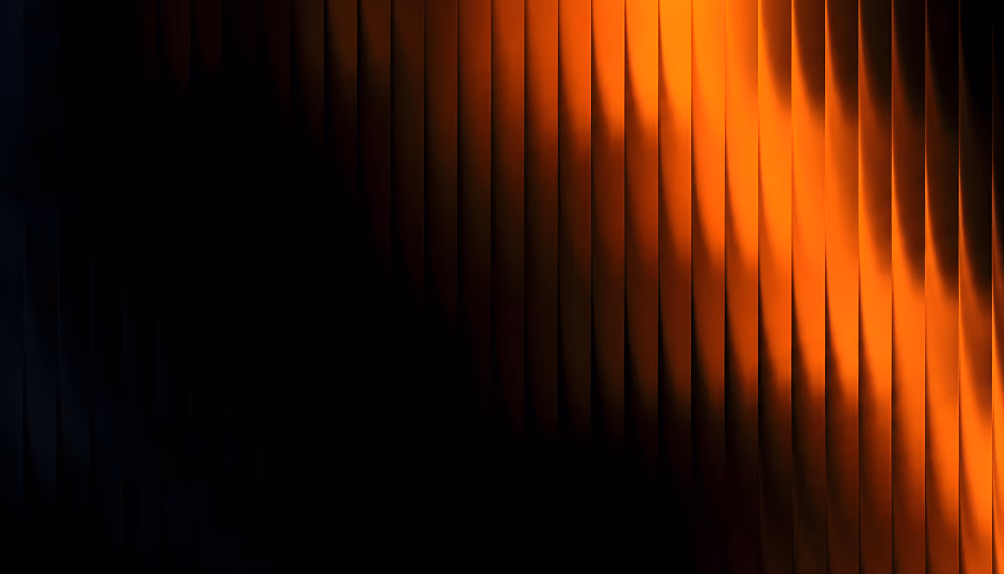 Abstract image featuring vertical, wavy lines with a gradient of black to vibrant orange. The pattern suggests a dynamic and fiery atmosphere.