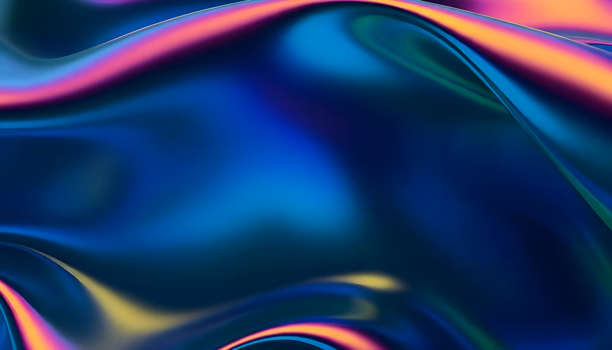 Abstract image featuring flowing, iridescent waves in vibrant blues, purples, and pinks. The smooth, fluid motion conveys a serene and ethereal mood.