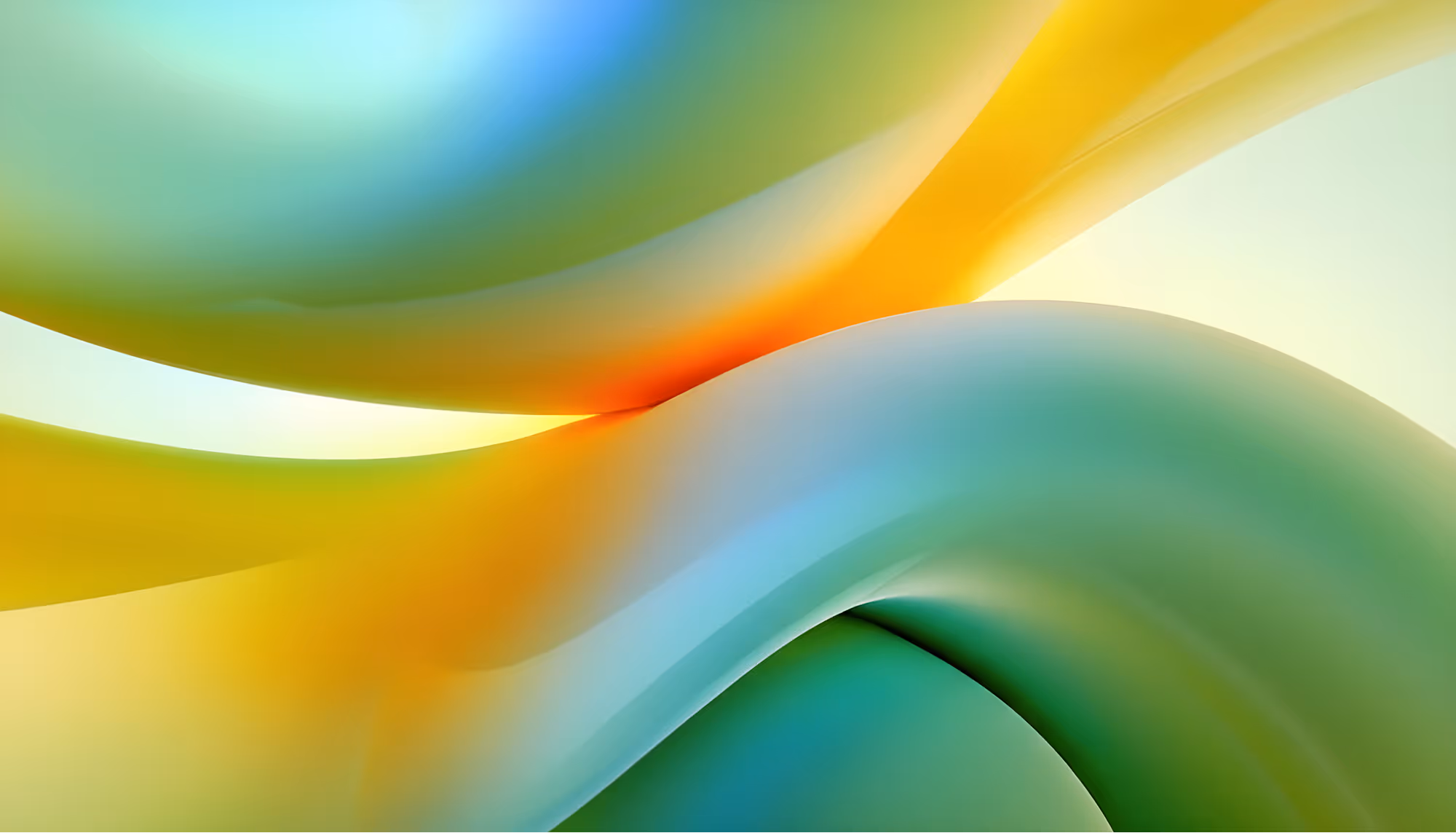 Abstract image featuring smooth, flowing gradients of green, blue, yellow, and orange, creating a sense of movement and harmony. Soft, calming tones.