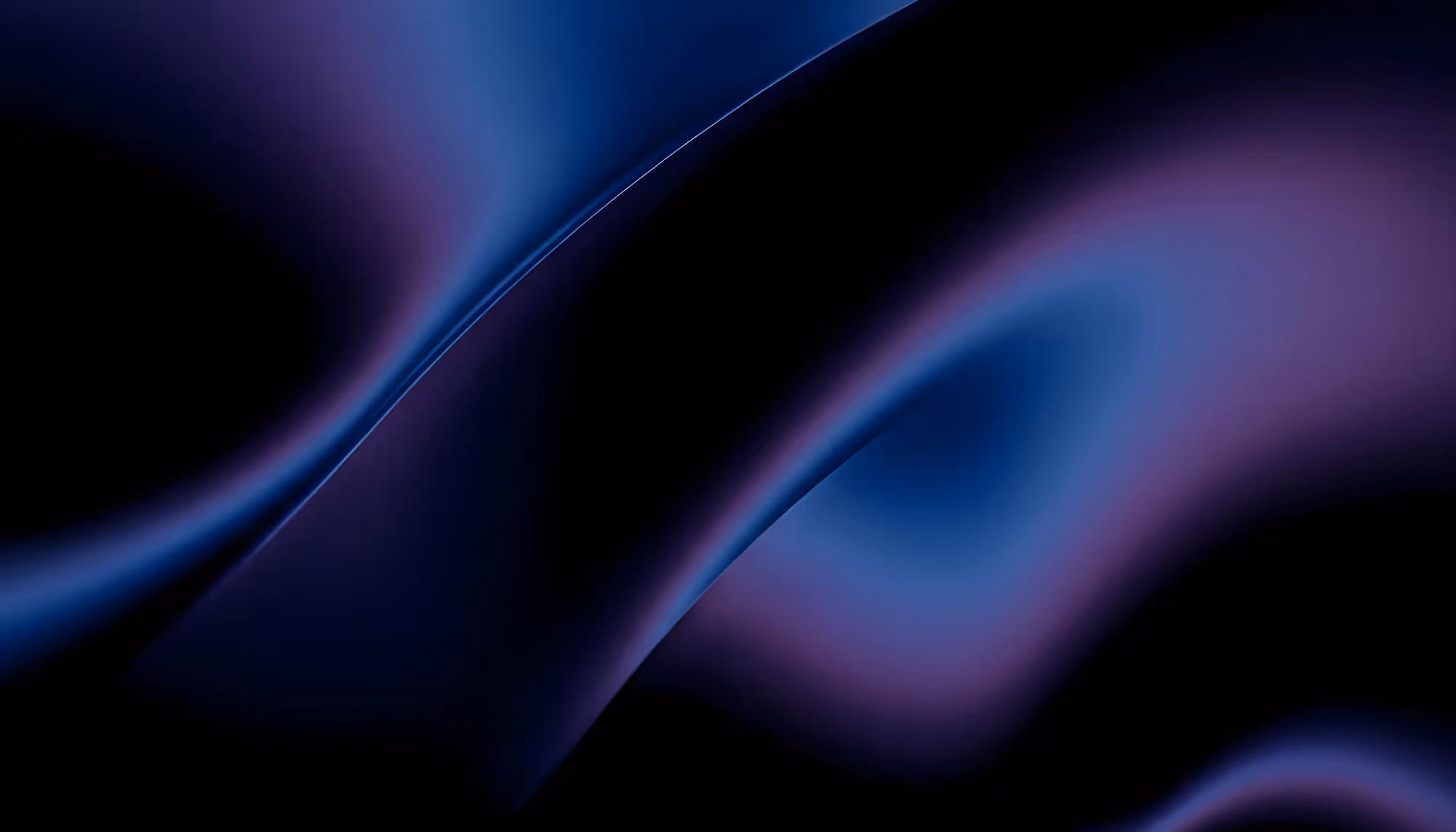 Abstract image with flowing curves and gradients in deep blue and purple tones against a black background, creating a smooth and calming effect.