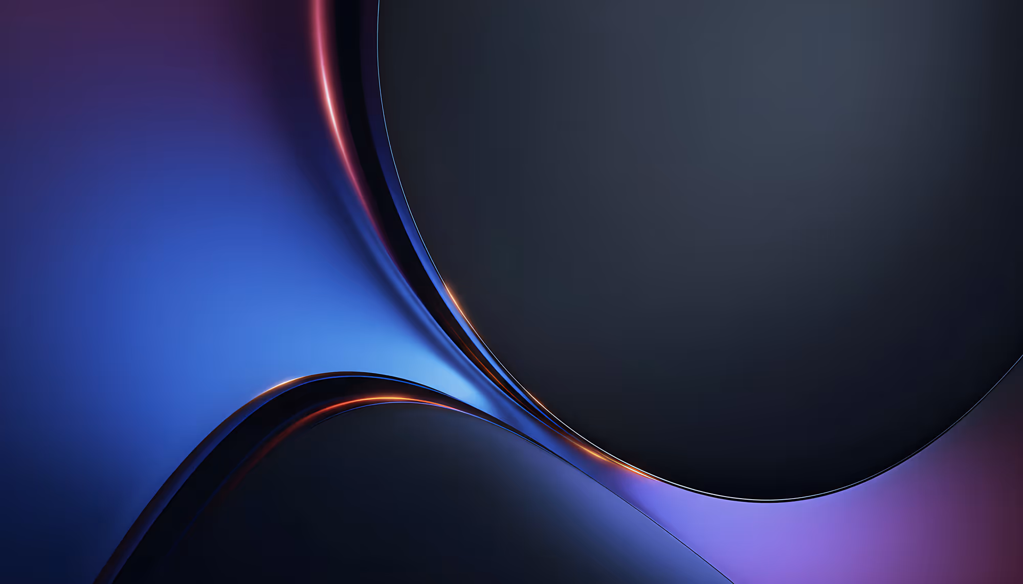 Abstract image featuring smooth curves and gradients in purple, blue, and black. The design is sleek and modern, conveying a futuristic and calm vibe.