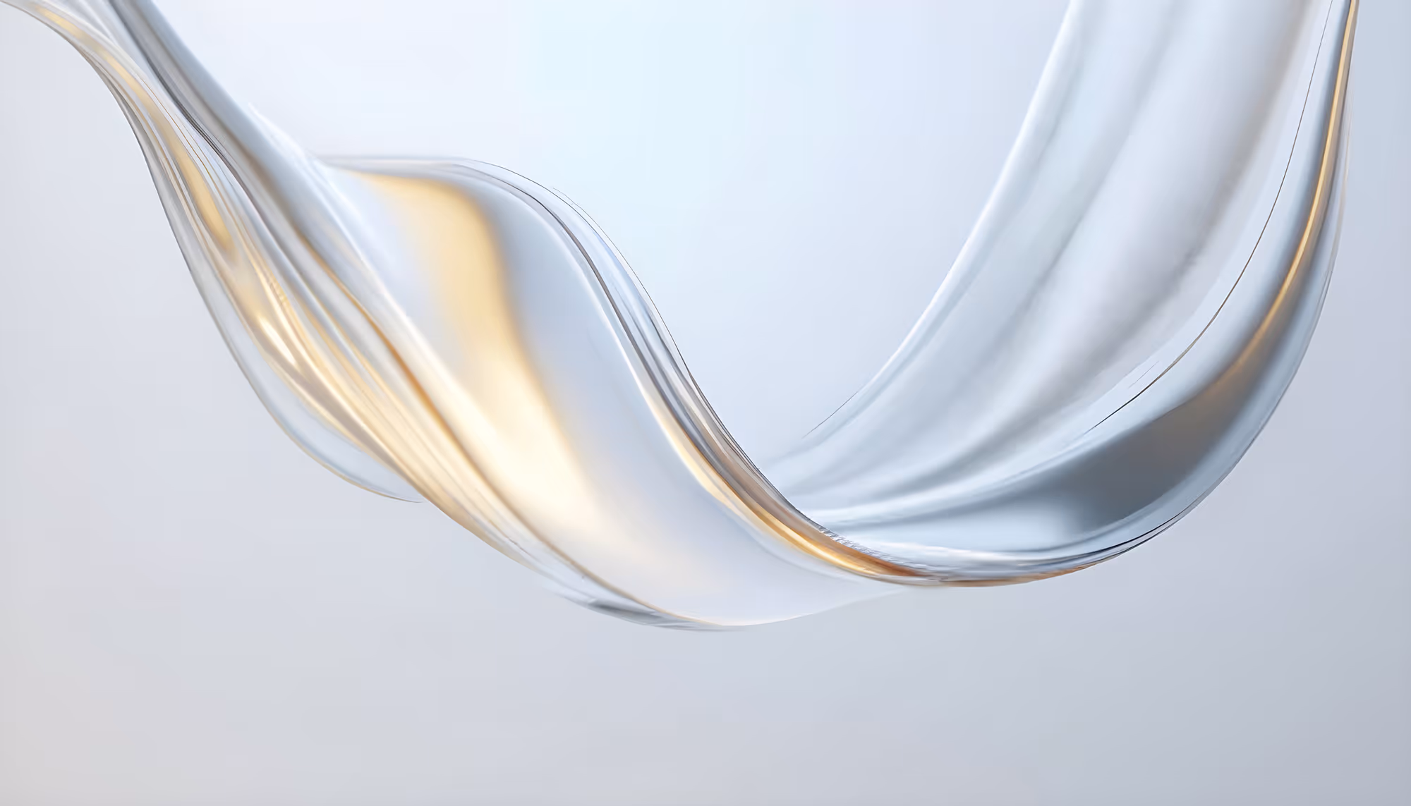 A smooth, translucent ribbon flows gracefully across a soft gradient background, casting gentle shadows and hints of warm light, evoking calm and elegance.