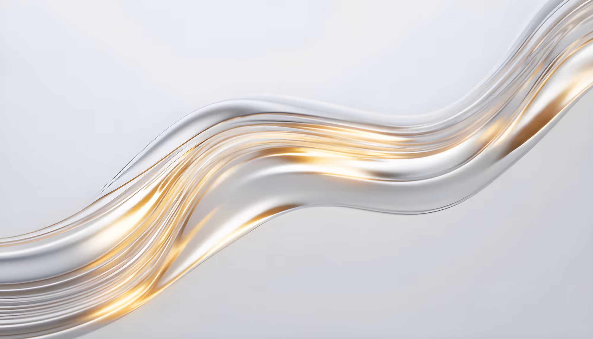 A flowing abstract design featuring smooth silver and gold waves on a light background. The image conveys elegance and fluidity with a serene tone.