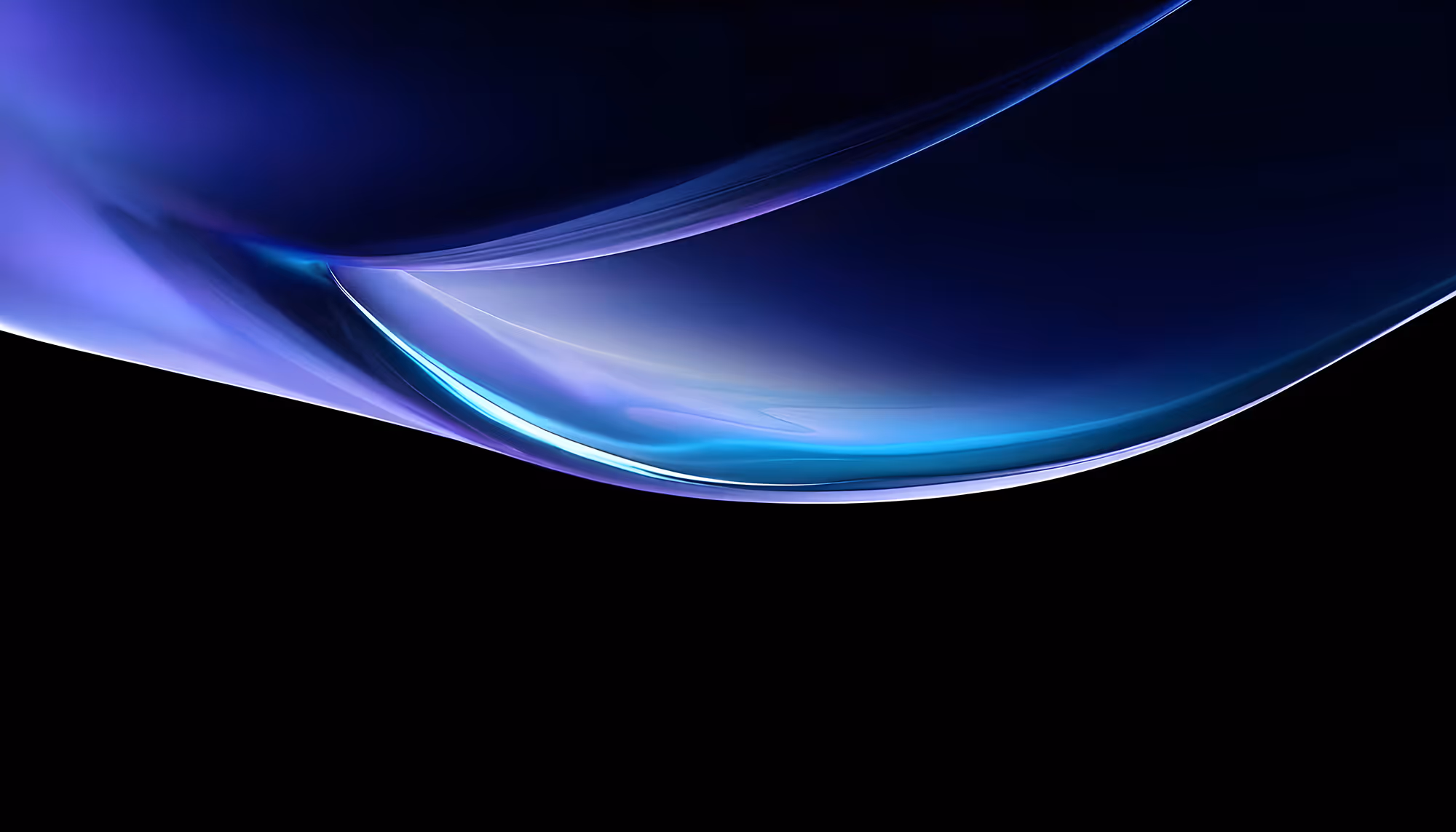 Abstract image featuring smooth, flowing curves in shades of blue and purple against a black background, conveying a sense of calm and fluidity.