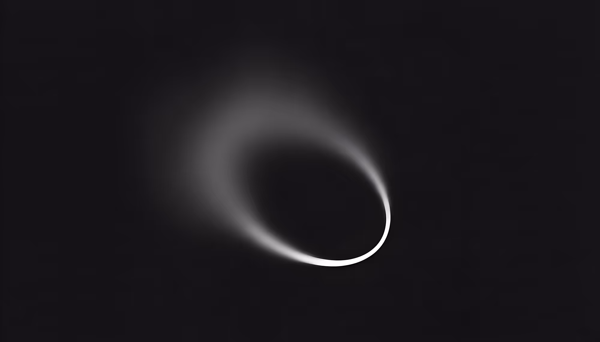 A glowing white ring emits a faint, smoky trail against a dark background, creating a mysterious and ethereal atmosphere.