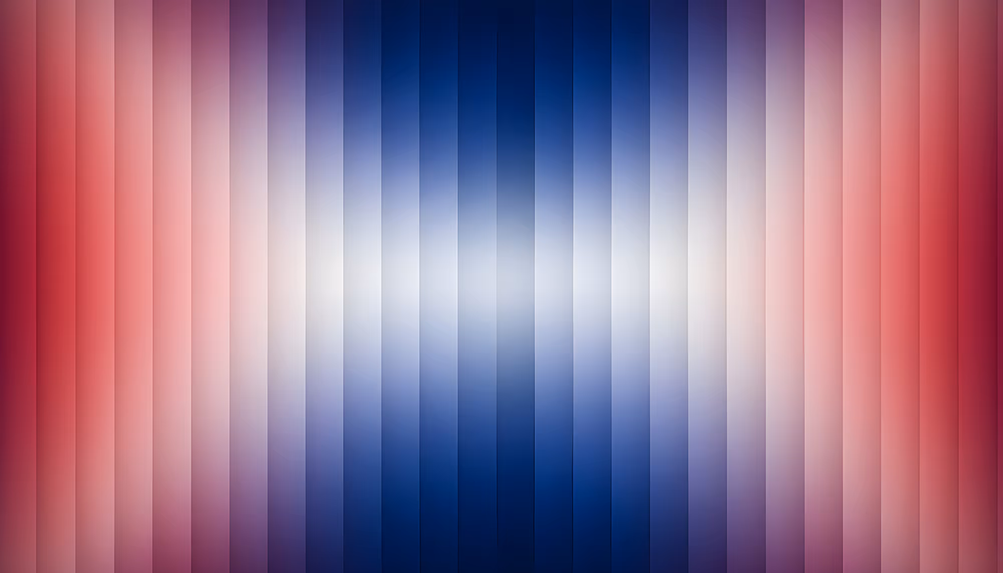 Abstract gradient artwork featuring vertical stripes. Colors transition from deep blue in the center to light pink and red at the edges, conveying depth and calmness.