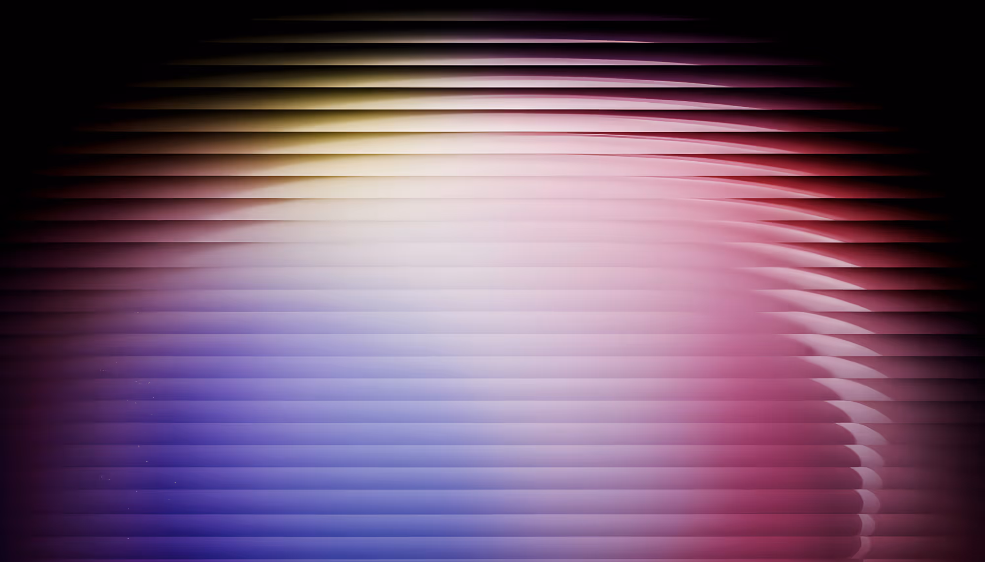 Abstract image with horizontal gradient lines transitioning from dark purple and blue to light pink and yellow, creating a calm, soothing effect.
