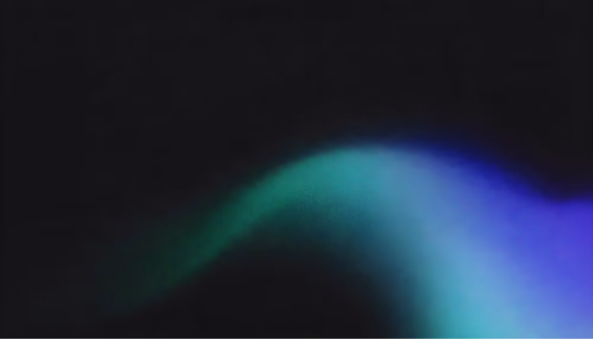 A smooth gradient of teal and blue light curves across a dark background, resembling an aurora. The colors evoke a sense of calm and mystery.