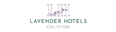 Lavender Hotels Collection logo with stylized purple letters and green text on gray background.