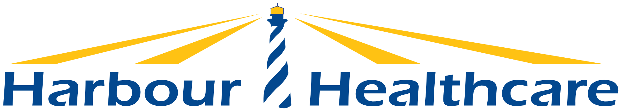 Harbour Healthcare logo with a lighthouse emitting yellow beams over the company name in blue text.