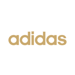 adidas brand logo text in gold color on black background.