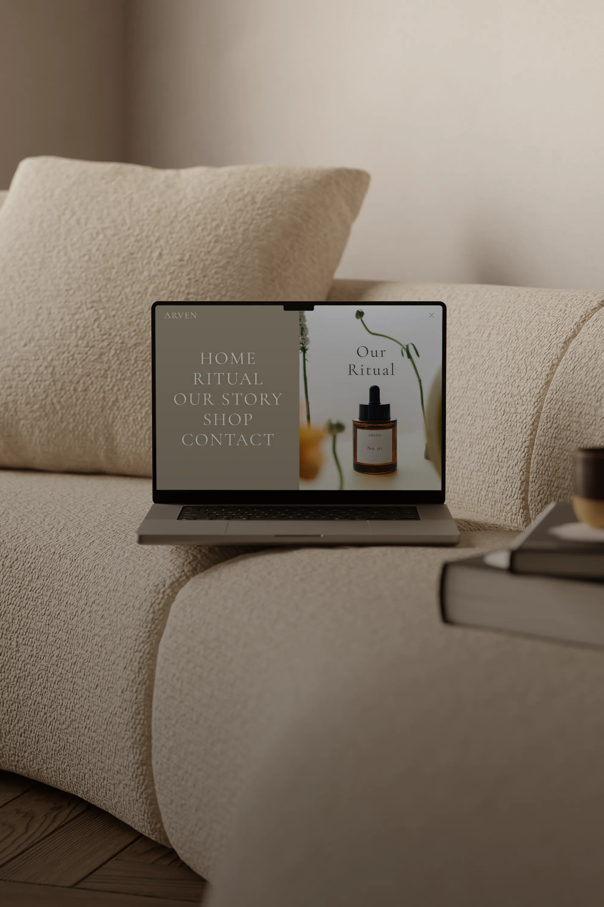 Web Experience Mockup für Naturkosmetik Marke Arven, gestaltet von SYNESTES München