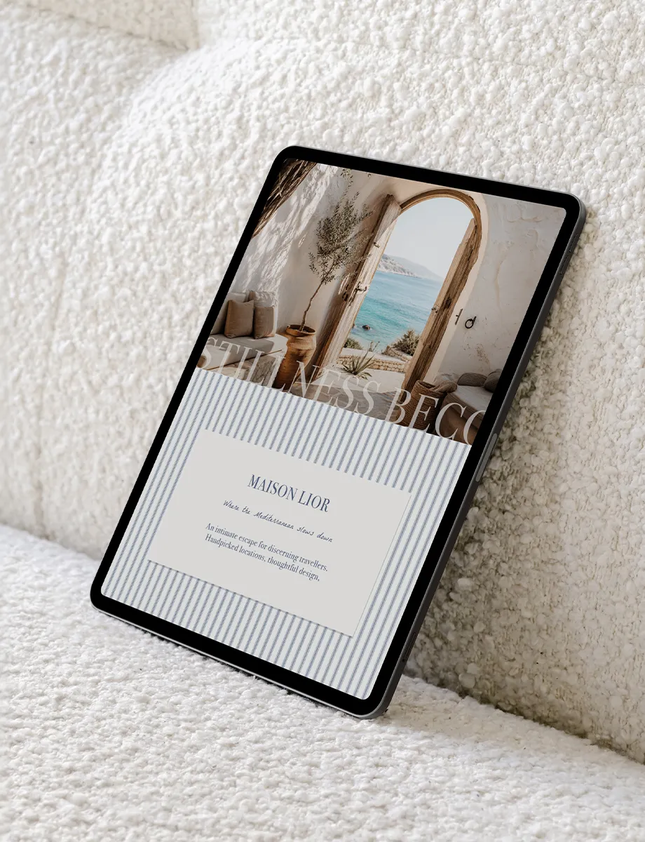 Webdesign für Maison Lior – mediterrane Hospitality-Website auf Tablet