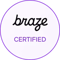 Braze certified badge with black script text and purple border.