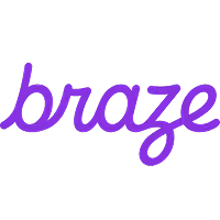 Braze brand name in purple cursive text on black background.