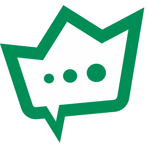 Green crown-shaped speech bubble with three green dots inside.
