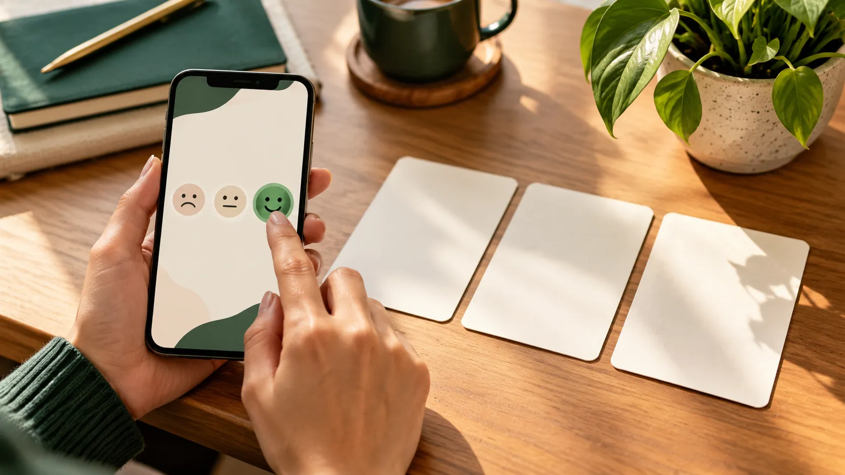 A user selecting a feedback rating beside onboarding journey cards.