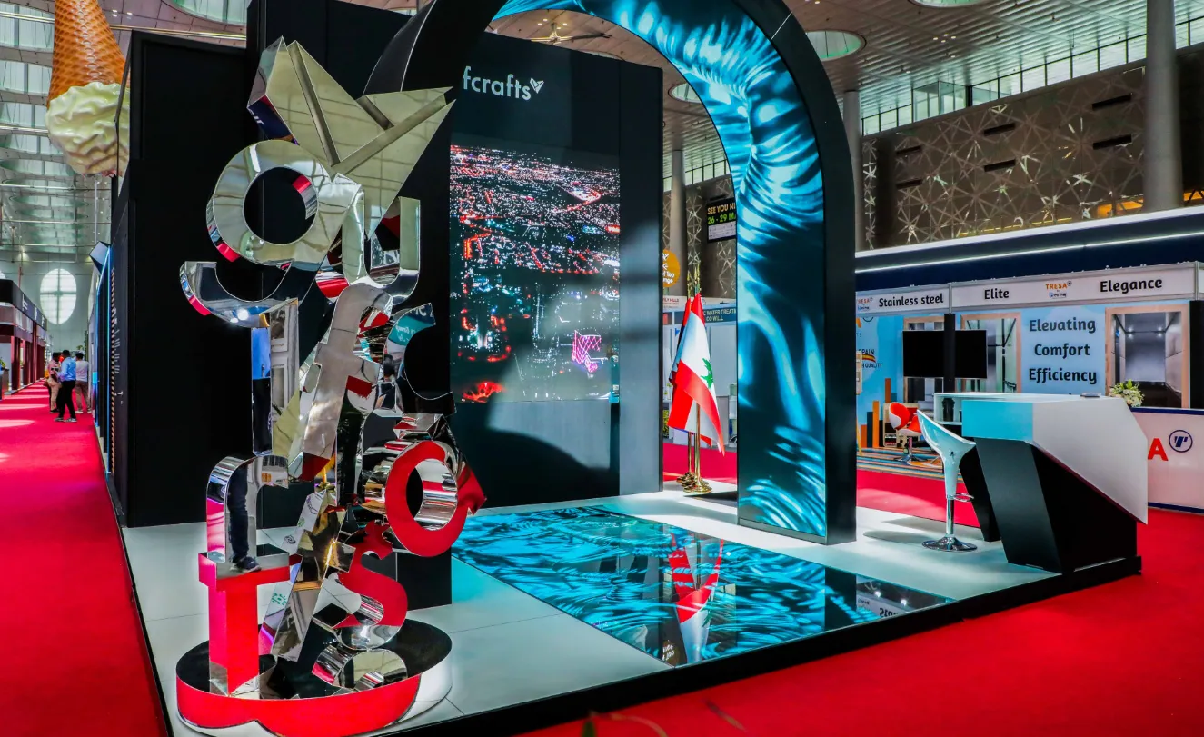 LED video wall integrated into an exhibition stand