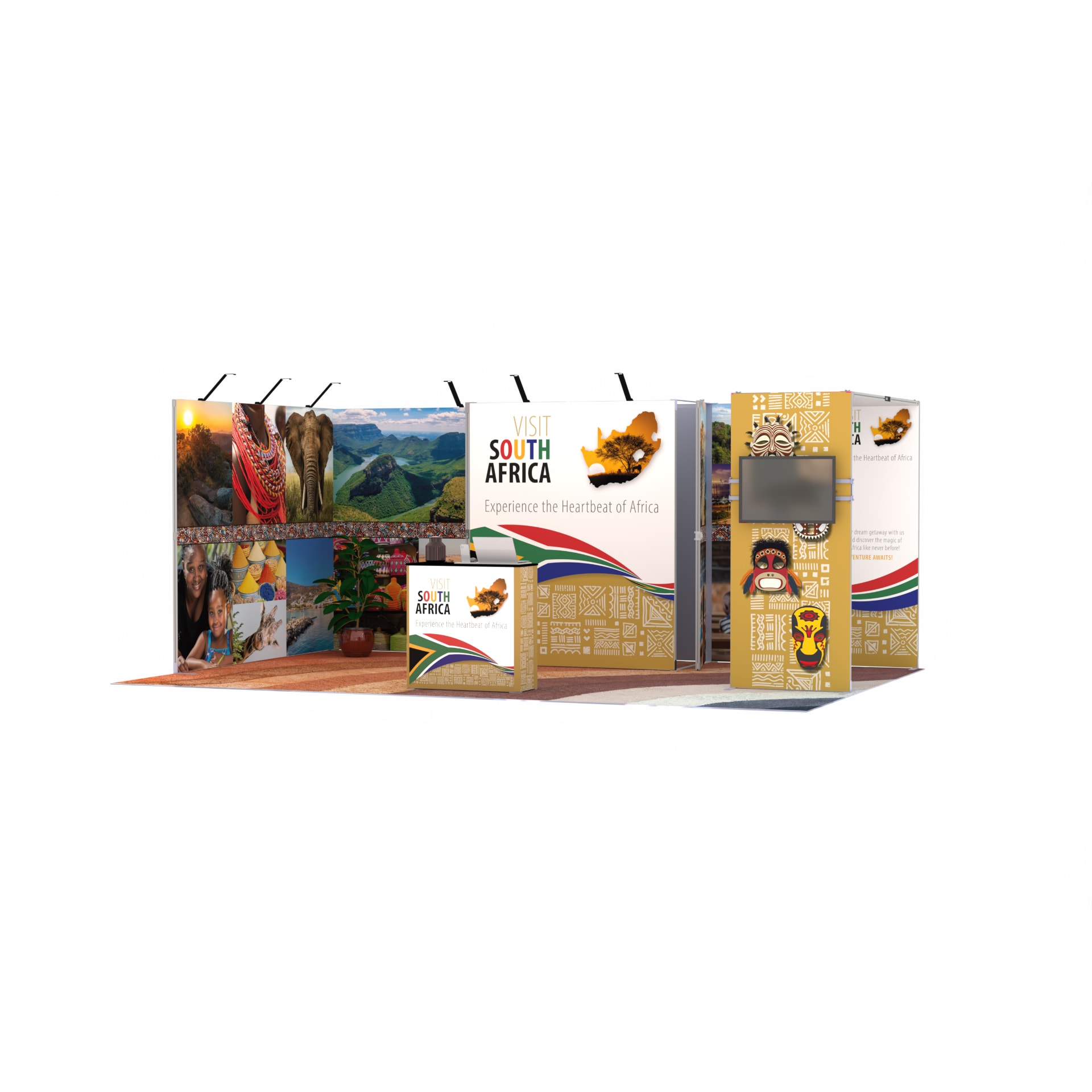 FastFrame 24m² Island presence stand (The Smasher) — 6m x 4m, open 2 sides, L-shape configuration