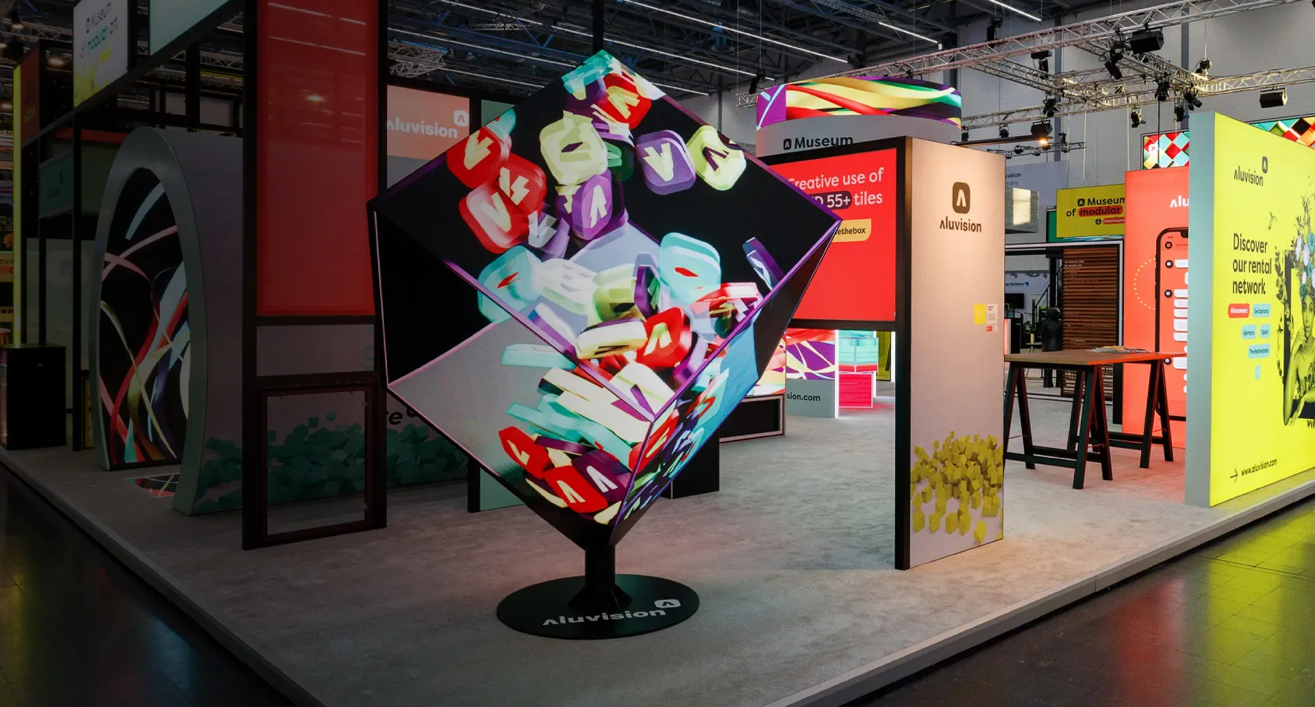 Aluvision LED cube feature on an exhibition stand