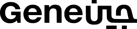 Logo with stylized word 'Gene' where the G and e letters are connected by a blue and orange swirl.