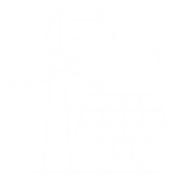 Icon of a person holding a solar panel and a wind turbine representing renewable energy.