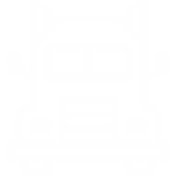 Minimalist pixel art of a robot's face with square eyes and a straight line mouth.