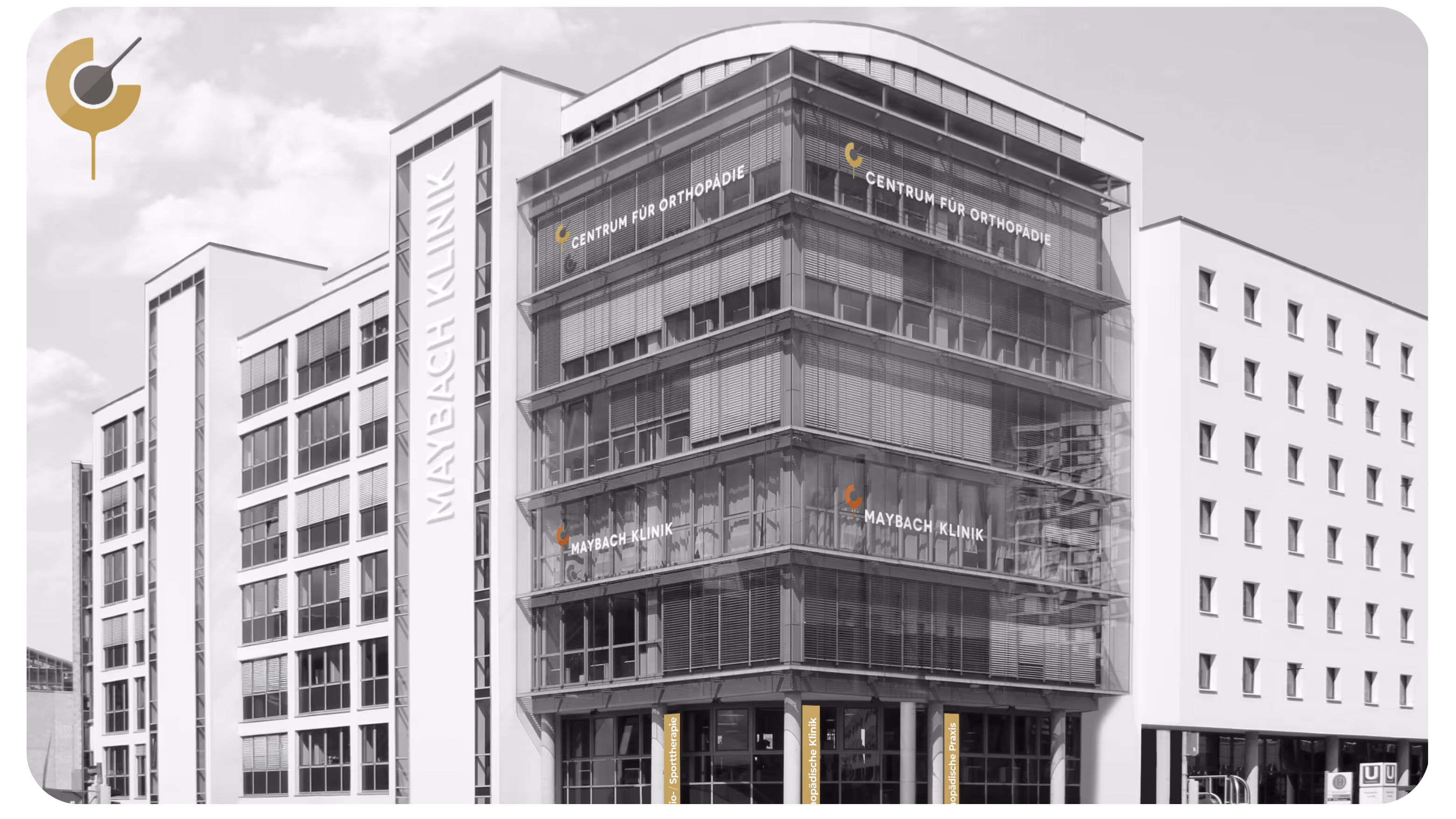 Gebäude der Maybach Klinik in grau.