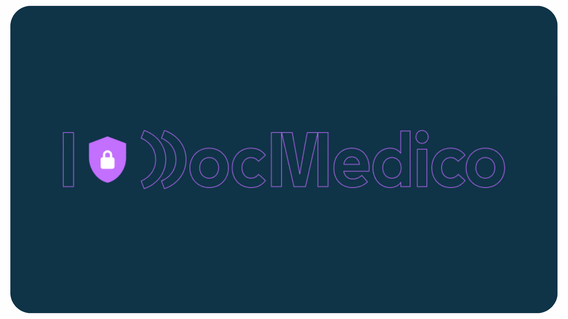 Das DocMedico Logo grafisch dargestellt mit einem Sicherheitsschloss in der Mitte 