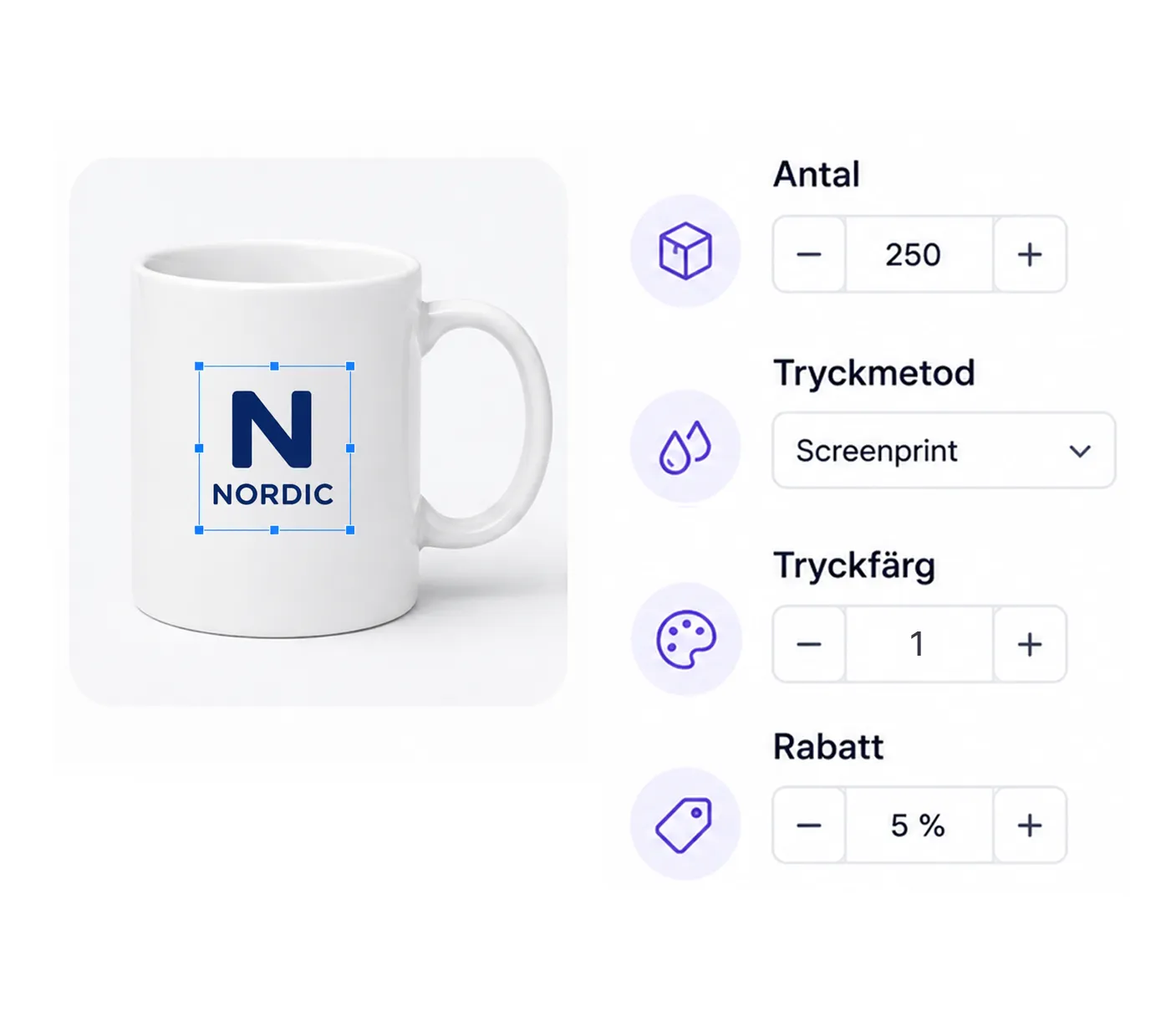 Produktkalkylator med logotypverktyg i Unitedprofile Sales