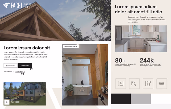 Facet Builders brand style tile showing typography, colours, and visual direction