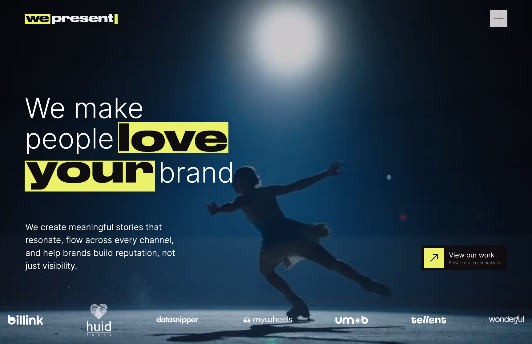 The homepage hero section for We Present