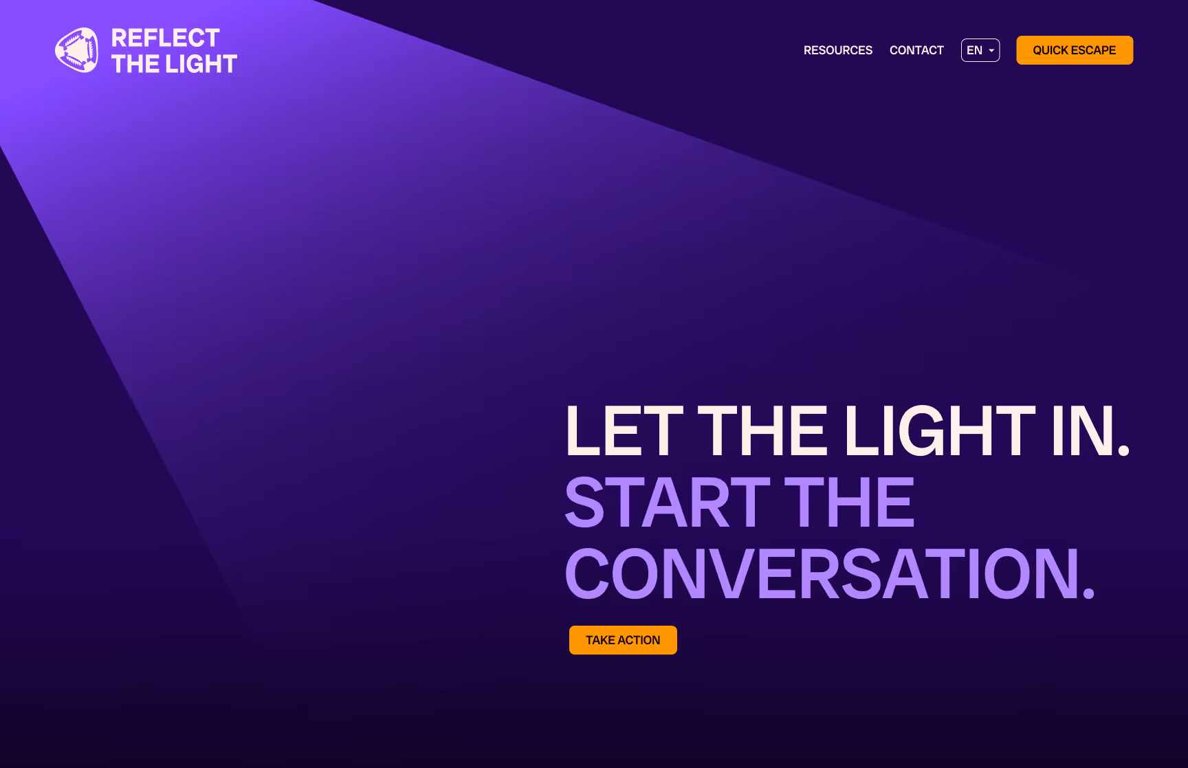 The homepage hero for Reflect the Light
