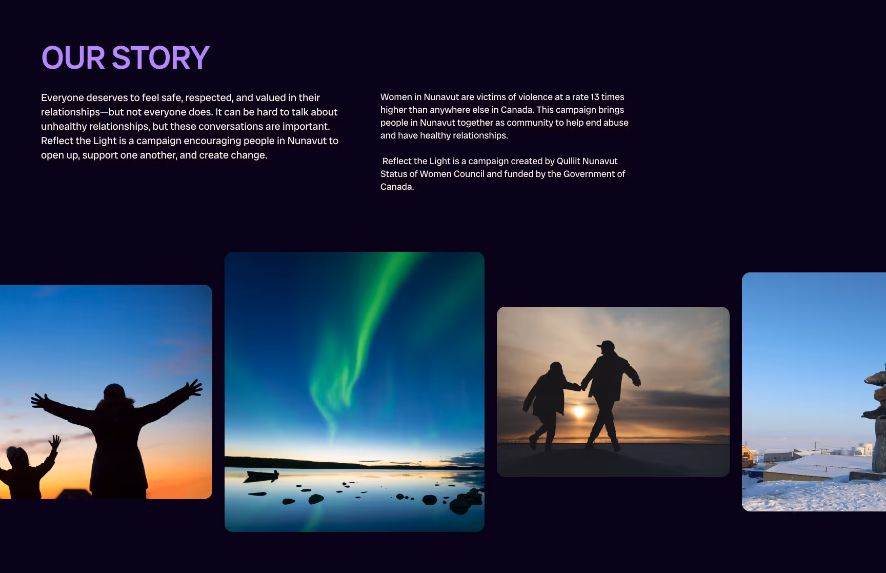 The Our Story section for Reflect the Light