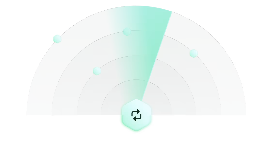 Radar screen with four blips and a sweeping light beam scanning from the bottom center.