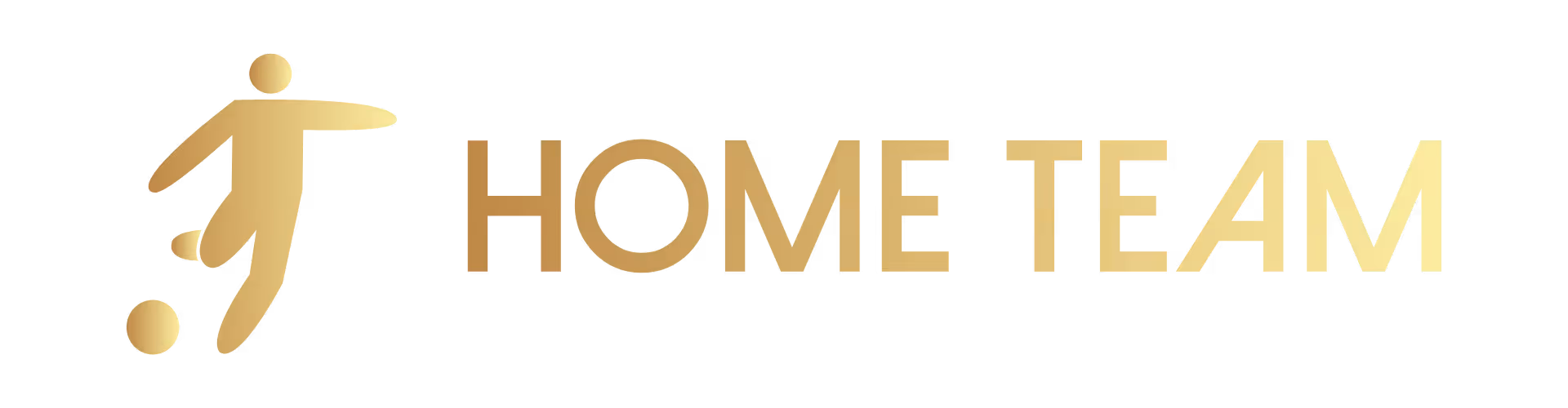 Gold silhouette of a person kicking a soccer ball next to the text Home Team.