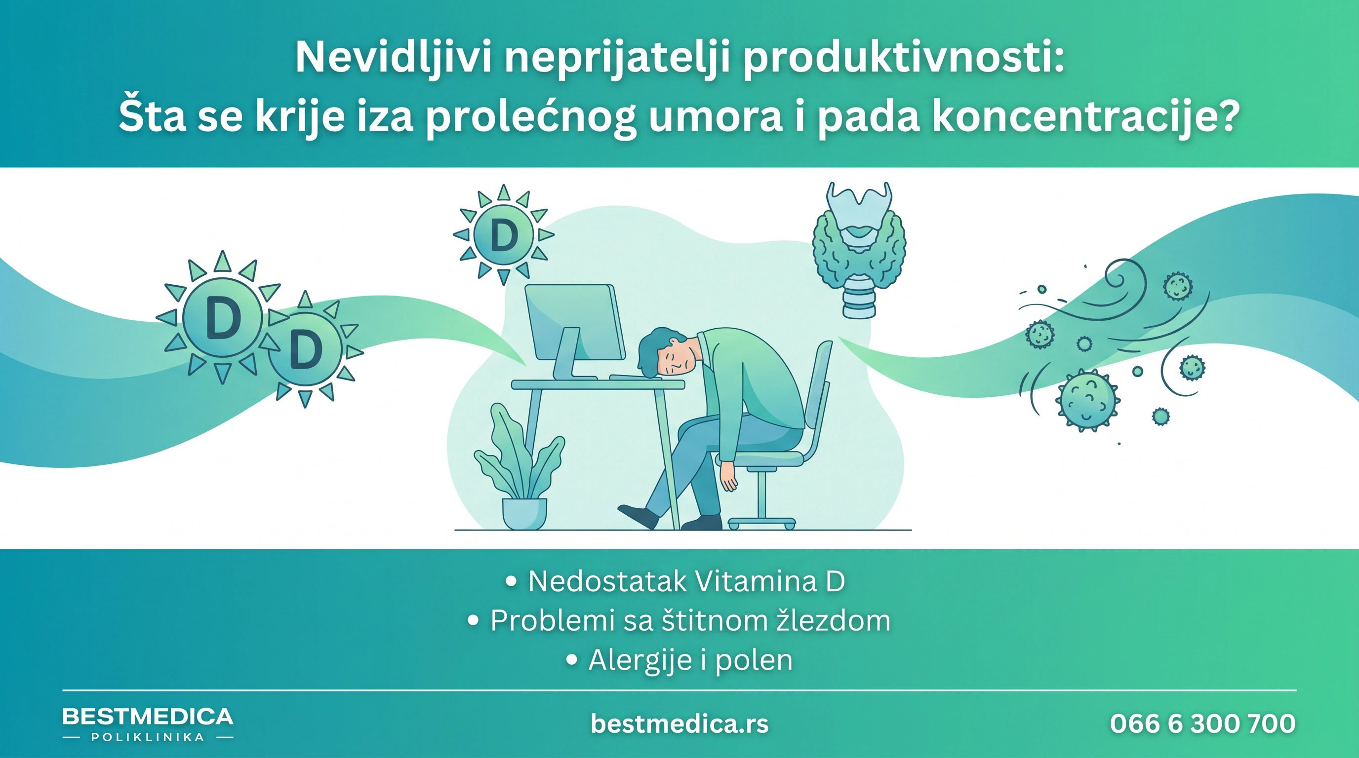 Prolećni umor često nije samo zamor, već biohemijski disbalans (vitamin D, štitna žlezda, alergije). Kafa ne pomaže dugoročno — analiza krvi i lekar mogu brzo rešiti uzrok.